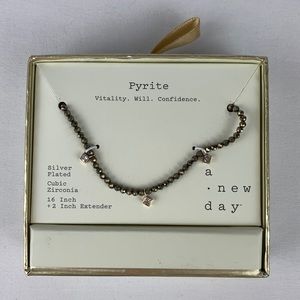 Pyrite Silver Plated Cubic Zirconia 16 inch Necklace - A New Day